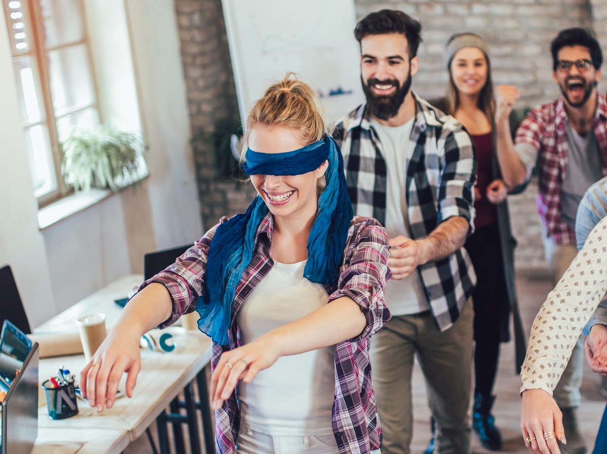 Business people play a game of trust