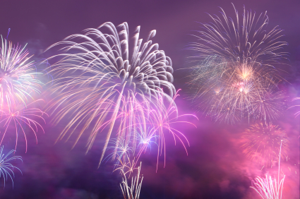 Colourful fireworks display lighting up night sky