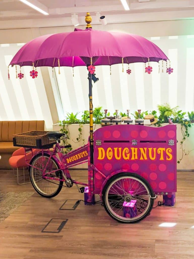 Pink doughnut tricycle cart for events and parties