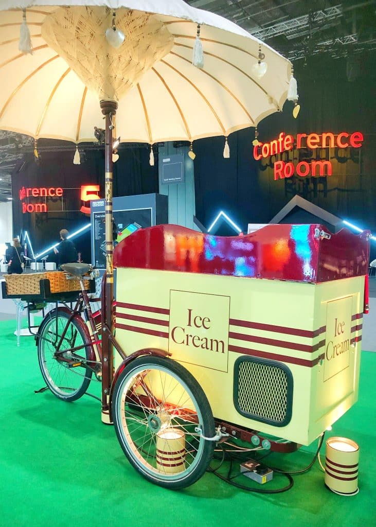 Retro ice cream bike cart at indoor event venue