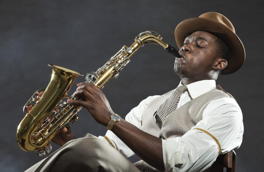 Saxophone player performing live