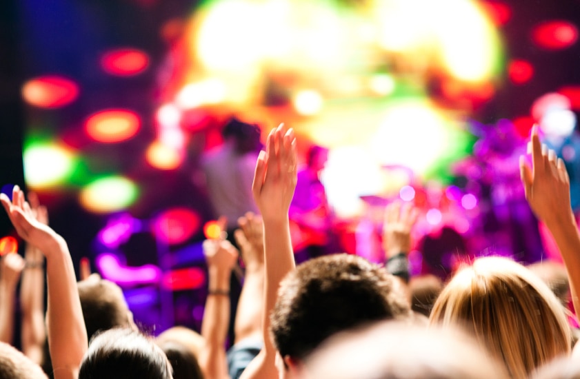 Crowd enjoying live music concert